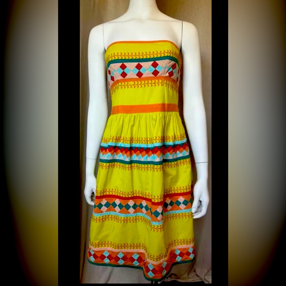 Anthropologie Leifsdottir Strapless Quilt Print Mini Dress - Size 4